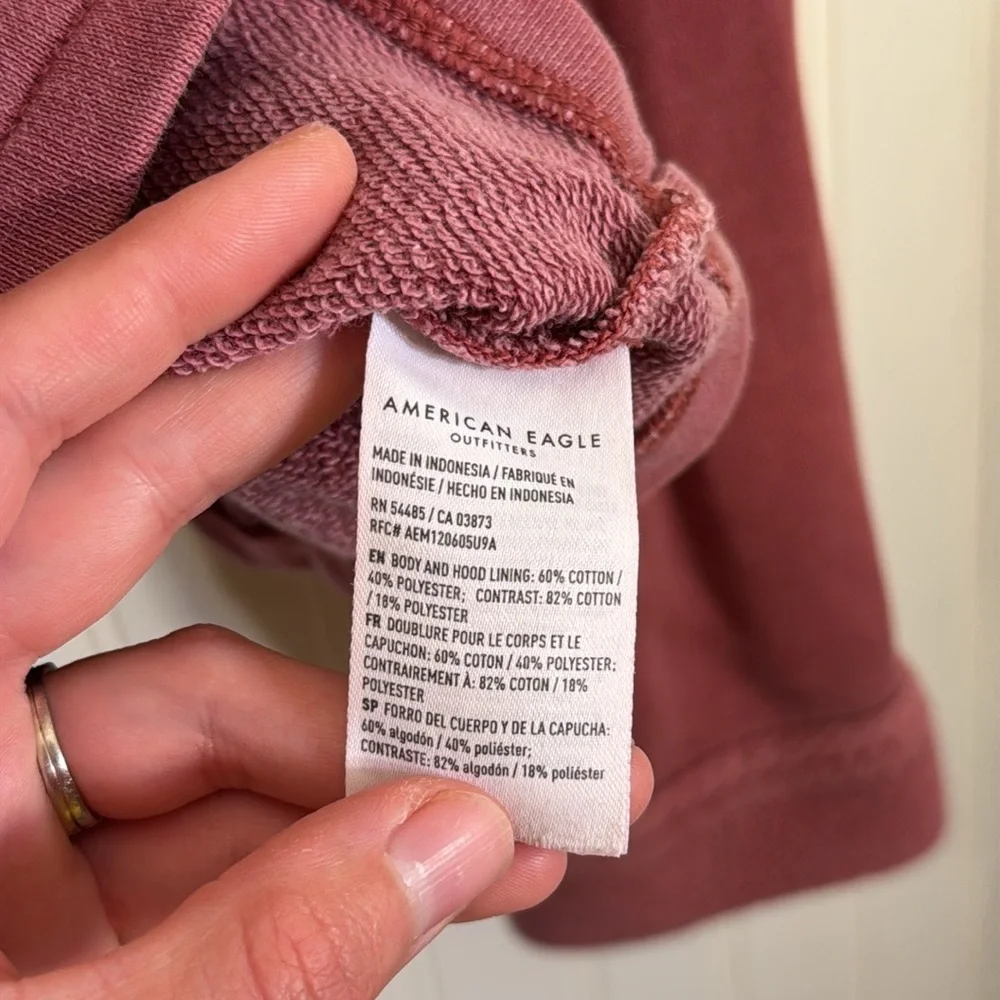 American Eagle Cropped Oversized Button-Up Hoodie Faded Pink/Red Size Large - Picture 7 of 11